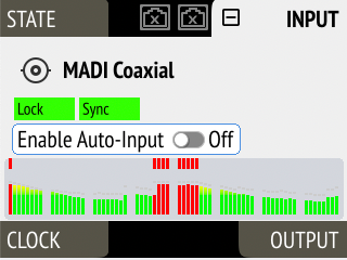 MADI Coaxial input with level meters